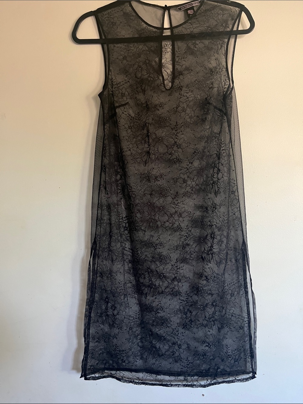 Victoria's Secret Black Sheer Lace Overlay Top